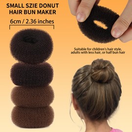 Teenitor Small Donut Hair Bun Maker Set - 2 Dark Brown 2 Light Brown Small Size Hair Bun Maker, Hair Donuts for Buns Kids, 5 Elastic Bands, 20 Hair Pins, Bun Maker For Kids