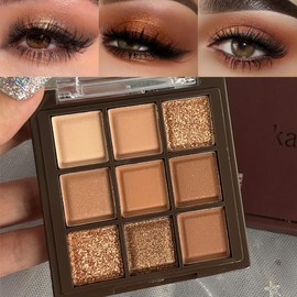 AMY'S DIARY Rose Gold Dark Brown Colorful neutral Eyeshadow Palette Makeup,9Color Matte Shimmer Natural Smokey Eye Eyeshadow palettes Highly Pigmented Neutral Long Lasting Waterproof
