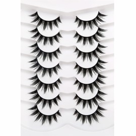Pooplunch Manga Lashes False Eyelashes Doll Eye Natural Anime Lashes 8D Spiky Wispy Thick Faux Mink Eye Lash Strips 7 Pairs Pack
