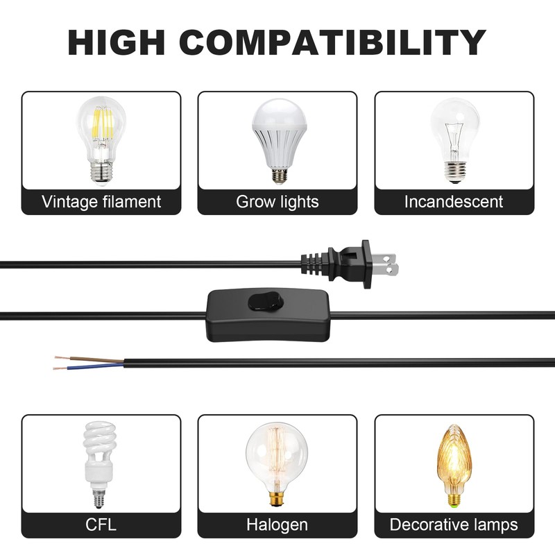 2-Pack 6FT Lamp Power Cord with On/Off Switch and Wall
