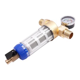 DYNAMI Pre-filter Spin Down Water Sediment Filter,40μm Flushable Pre-Filtration System for Whole Home, 316 Stainless Steel Filter Screen, 1.26+0.75in Interface,with Pressure Gauge