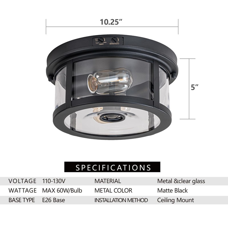 OUPAVOCS Flush Mount Outdoor Ceiling Light with Motion Sensor, Front