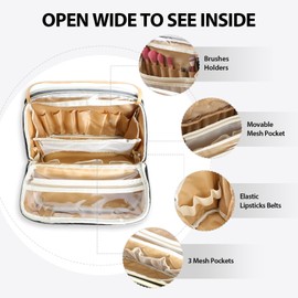 JOYYTUU Makeup Bag, Large Capacity with Room for Brushes and Mirror, Travel Makeup Organizer, Portable Make Up Case, Waterproof Cosmetic Bags with Handle, Color Black