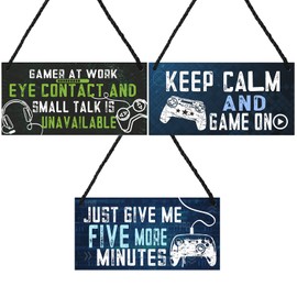 3 Pieces Gaming Door Signs Hanging Gaming Signs Funny Game Accessories Set with Rope Birthday Gifts for Boys Men Son For Room Living Room Bedroom Decor (Classic Style)