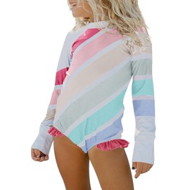 Girls Long Sleeve One Piece Swimsuit Kids Multicolor Rash Guard Zipper Bathing Suits 5-14 Years