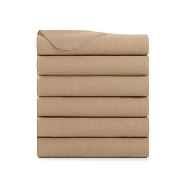 Arkwright Polar Fleece Throw Blankets Bulk - Pack of 6 - Ultra Soft Cozy Blanket for Car, Camping, Couch, Office, Outdoor, Home, and Bed, 50 x 60 in, Beige