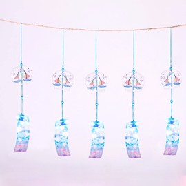 Hoshisea Japanese Wind Chime Glass, Bells Wind Chimes, Cute Wind Chimes, Mini Wind Chimes, for Living Room Decoration, Vehicle Interior Hanging (Blue)