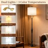 Fismool Farmhouse Floor Lamp, Solid Wood Standing Lamp, Linen Shade,