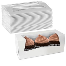 MT Products Cupcake Boxes With Window - Size of 9" x 4" x 3.5" (25 Pieces) White Bakery Boxes - Auto Pop-Up Treat Boxes Keeps Donuts, Cookies Safe - Made in the USA