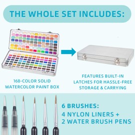 Falling in Art Watercolor Paint Set, 168 Colors Watercolor Paints, Painting Set with Water Brush and Nylon Brushes, Perfect Starter Kit for Beginners and Professionals