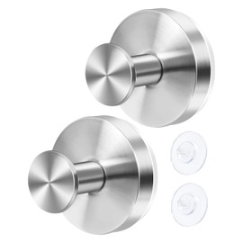 bathiin Suction Cup Hooks for Shower, Suction Hooks for Bathroom Wall, Kitchen, Glass, Mirror, Tile to Hang Towels, Robes, Loofah, 2 Pack, Silver