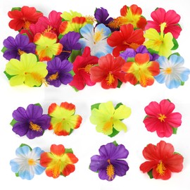 RMERVE Artificial Hibiscus Flowers, 6 Colors Tropical Decor Hawaiian Flowers Decorations for DIY Crafts, Summer Barbecues, Outings, Family Gatherings Party Decoration 200 Pcs