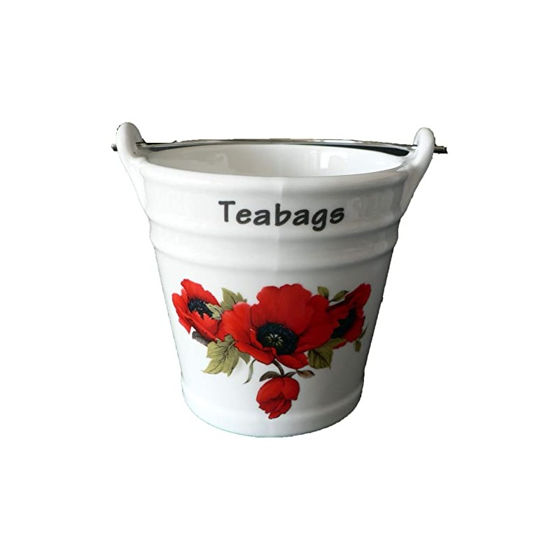 Poppy Teabag Tidy Bucket Shaped Teabag Tidy in Choice of