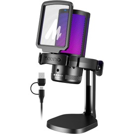 MAONO USB Condenser Microphone, Gaming Microphone, Noise Cancelling PC Microphone, Mute Button, Unidirectional RGB Lighting, Volume Control, Plug & Play, PC Microphone, Game Commentary, Live
