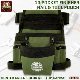Graintex CS2428 10 Pocket Finisher Canvas Tool Pouch Hunter Green Color, 2” Webbing Belt, Multipurpose Tool Pouch Bag for Tools, Electrician Tools, Tool Pouch Bag for Plumbers, Carpenter Pouch