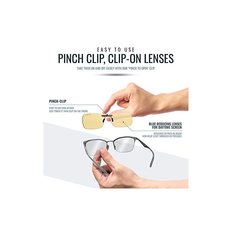 Clip-on Blue Light Reducing Lenses for Daytime Screen and Gaming