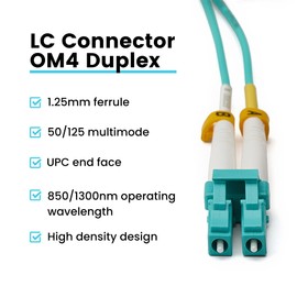 trueCABLE LC to LC OM4 Fiber Patch Cable, 5m (16.40ft), UPC Polish, 100GB Multimode (MM) Duplex 50/125um, Riser Rated (OFNR), UL Listed, 5 Pack, Aqua
