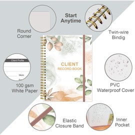 Heveboik Client Record Book - Hair Stylist Client Profile Book-Binder and Client Record Cards with A-Z Alphabetical Tabs for Salons, Hair Stylist, Nail, Small Business, Rose Leaf