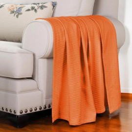 HomeRoots King Burnt Orange Cotton Woven Geometric Blanket