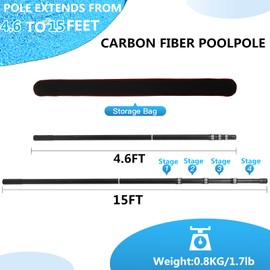 longsuda Swimming Pool Pole Carbon Fiber, Pool Skimmer Carbon Fibre, Telescopic Swimming Pool Cleaning Rod, Advanced Adjustable Telescopic Rod, Used for Skimming nets, Brushes, Vacuum Heads (15 Feet)