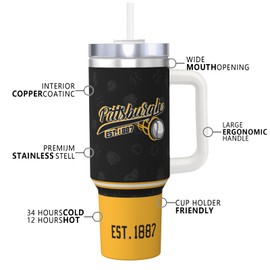 vkawesr Pittsburgh 30 oz Tumbler with Handle and Straw,Car cup,100% Leakproof Insulated Tumbler with Lid and Straw,Made of Stainless Steel,Cup Holder Friendly Base,Classic Collection Gifts for Fans