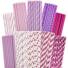 qiqee 150pcs Purple Paper Straws for Drinking Disposable Straws Disposable Straws Bulk(10 Color)