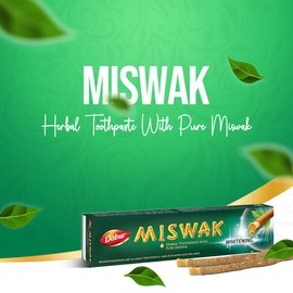 Dabur Miswak Whitening Toothpaste - 100gm, Herbal Toothpaste with Pure Miswak Extract, Natural Oral Care for Brighter Smiles
