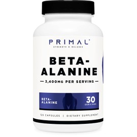 Primal- “Cápsulas de BetaAlanina 3400mg (30 Porciones, 120 Cápsulas) Suplemento, Sin Gluten y Sin OGM, 850m