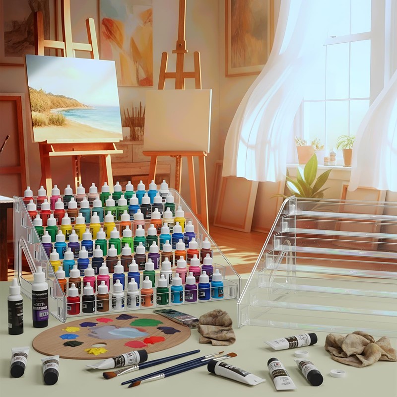 AceOrbit 2 Pack Clear Paint Organizer 7 Layers Acrylic Paint