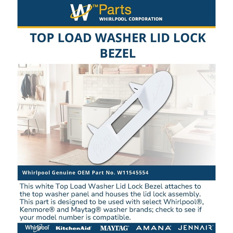 Whirlpool W11545554 OEM Top Load Washer Lid Lock Bezel