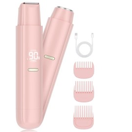Bikini Trimmer for Women,Women's Painless Hair Trimmer,2 in 1 Double-Headed IPX7 Waterproof Wet and Dry,for Face Leg Arm Underarm, Electric Lady Razor, Portable Gift Set （Pink）