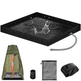 Tottist Upgraded Portable Shower Pan 41"x41"x5" - Heavy-Duty Non-Slip Base with Drain Hole & Mesh Storage Bag | Collapsible Camp Shower Tray for RV, Beach, Glamping | Leakproof Outdoor Bath Floor