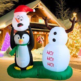 PTS 5FT Inflatable Snowman and Penguin Outdoor Decoration, Christmas Blow Up Yard Decorations, Built-in LED Lights Inflatables Xmas Holiday Funny Decor for Indoor Lawn Garden