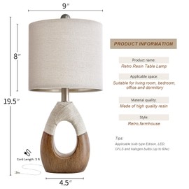 OYEARS Boho Table Lamps Bedroom Living Room Set 2 Sleeping and Reading,Small Farmhouse RattanTable Lamp 19”Rustic Egg Design Resin Light Decoration,Nightstand Bedside Lamps for Office Study Rest