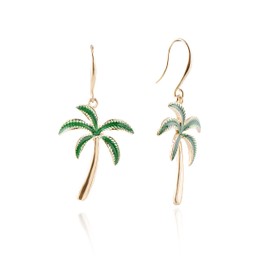 Palm Tree Earrings Gold - Enamel Oil Green Coconut Tree Bohemian Boho Dangling Earrings Hanging Plant Earrings Casual Hypoallergenic Unique Summer Holiday Hawaii Beach Theme Jewelry
