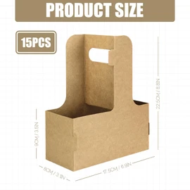 Thickened 2 Cup Disposable Drink Carrier for Delivery with Handle,15 Count Kraft Paperboard Cup Holder,Cup Carriers for Hot or Cold Drinks,Coffee Carrier, Food Delivery,Take Out Cup Carriers (Brown)