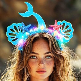 Yean Light Up Shell Headband Blue Starfish Headpiece Seashell Beach Hair Accessories for Women (Color Light, One size)
