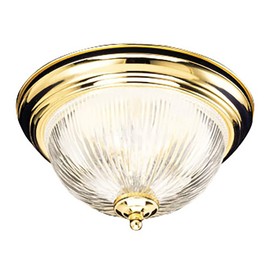 Design House 503045 Millbridge Traditional 2-Light Indoor Flush Mount Ceiling Light Dimmable Clear Ribbed Glass for Bedroom Dining Room Kitchen, Polished Brass