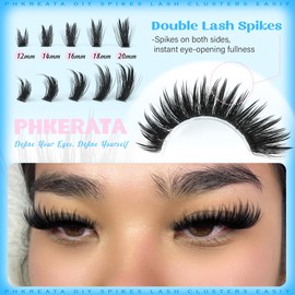 PHKERATA Spikes Lash Clusters Wispy Clusters Eyelash Extensions 12-20mm Volume Eyelash Clusters with Spikes DIY Individual Lashes Extensions Look Soft Thick Lashes Clusters Salon Effect