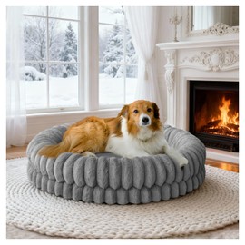 BALANCE Luxury Donut Dog Bed, 36 Inches Round Dog Beds Large Sized Dogs Washable, Orthopedic Calming Dogs Bed for Pets with Anti-Slip Bottom, Gray
