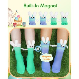 Swooflia Funny Magnetic Hand-Holding Bunny Socks 2 Pairs – Crazy Fun Novelty Gifts for Teens, Women, Men, Couples, Friends Blue Green