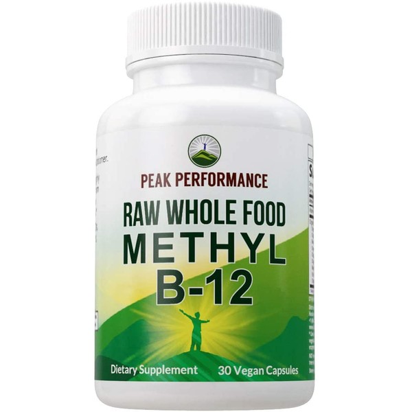 Raw Whole Food Vegan B12 Vitamin. Vitamin B12 Methylcobalamin - Methyl B-12 Supplement Plus 25+ Organic Fruit and Vegetable Ingredients. 30 Day Supply Capsules