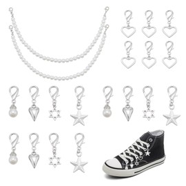 NICENEEDED 20 Pcs Shoelace Charm for Sneakers, Goth Shoe Charms Chain for Canvas Shoes, Boot Keychain Bag DIY Punk Shoe Accessory Decorations Clip for Women