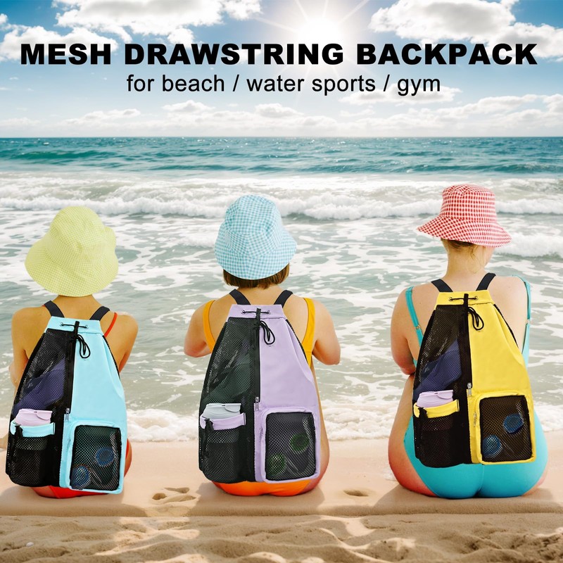 lifwimner Mesh Beach Backpack with Wet Pocket Drawstring Pool Bag