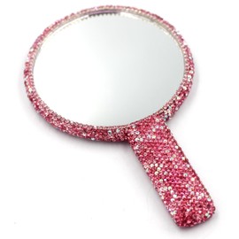 Bestbling - Espejo de mano con diamantes de imitación deslumbrantes, perfecto para maquillaje y decoración, regalo ideal para mujeres y niñas (rosa redondo)