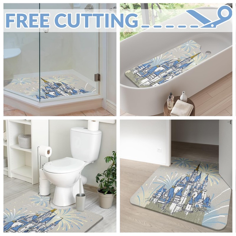 Cute Cartoon Blue Castle Theme Bathroom Rugs Bath Mat Shower