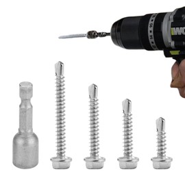 113PCS Hex Washer Head Self Drilling Screws,Self Tapping Screws Metal and Self Drilling Screws,Stainless Steel Screws for Metal,Wood, Pvc,Plasterboard and Number Plate