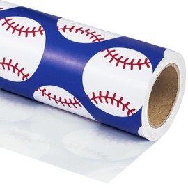 WRAPAHOLIC WRAPAHOLIC Baseball Wrapping Paper Roll - Mini Roll - 17 Inch x 9.8 Feet - Sports Blue Baseball Design, Perfect for Birthday, Party, Holiday