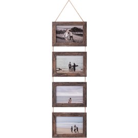 eletecpro 4x6 Rustic Hanging Picture Frames, Wall Picture Frames with Real Glass, Folding Picture Frame Displays 4 Photos for Wall Decor, Walnut