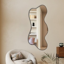 POZINO Asymmetrical Mirror, Irregular Frameless Mirror, 47.25"x21.65" Large Wall Mirrors Decorative, Modern Organic Shaped Mirrors for Living Room Bathroom Bedroom Entryway Fireplace